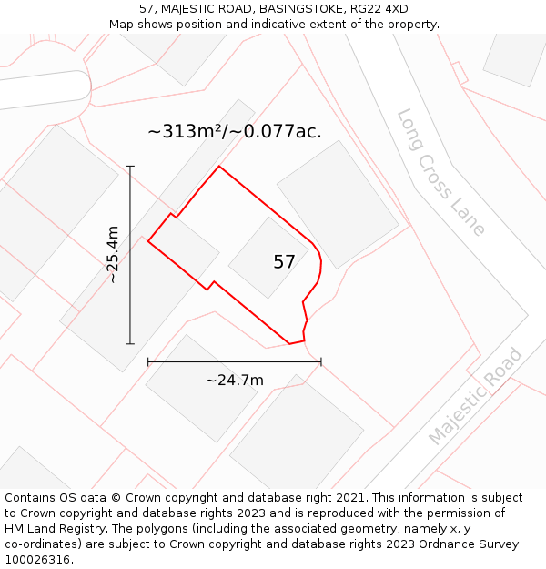 57, MAJESTIC ROAD, BASINGSTOKE, RG22 4XD: Plot and title map