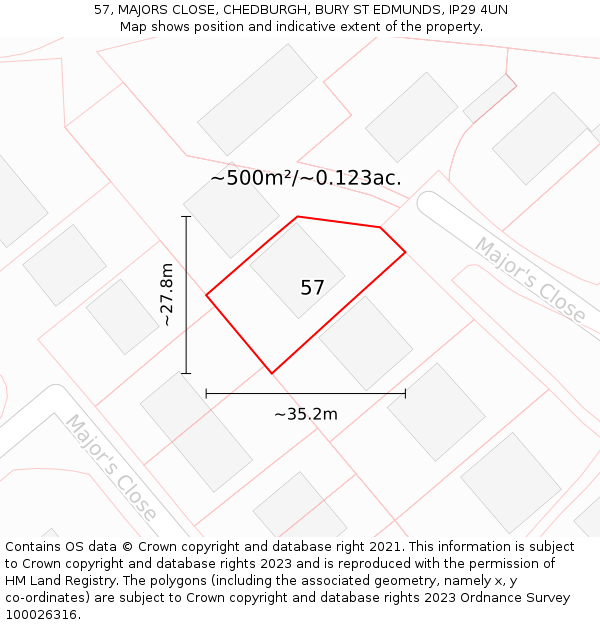 57, MAJORS CLOSE, CHEDBURGH, BURY ST EDMUNDS, IP29 4UN: Plot and title map