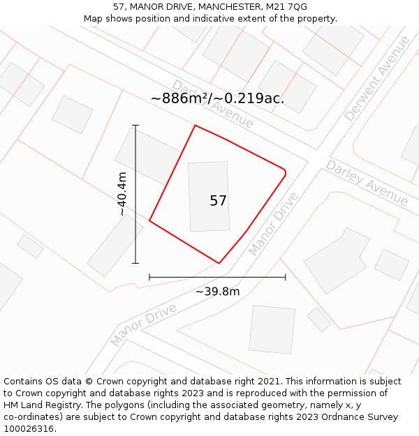 57, MANOR DRIVE, MANCHESTER, M21 7QG: Plot and title map