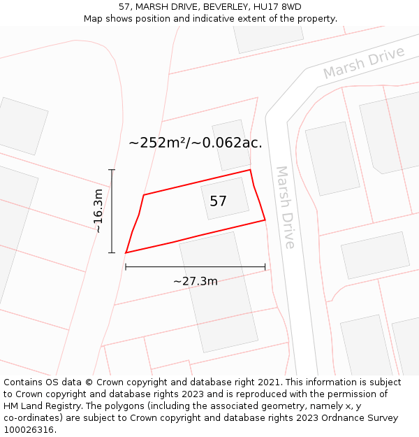 57, MARSH DRIVE, BEVERLEY, HU17 8WD: Plot and title map