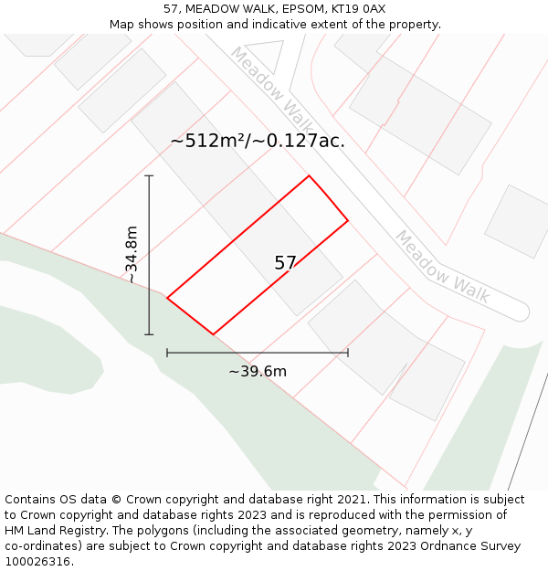 57, MEADOW WALK, EPSOM, KT19 0AX: Plot and title map