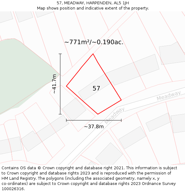 57, MEADWAY, HARPENDEN, AL5 1JH: Plot and title map