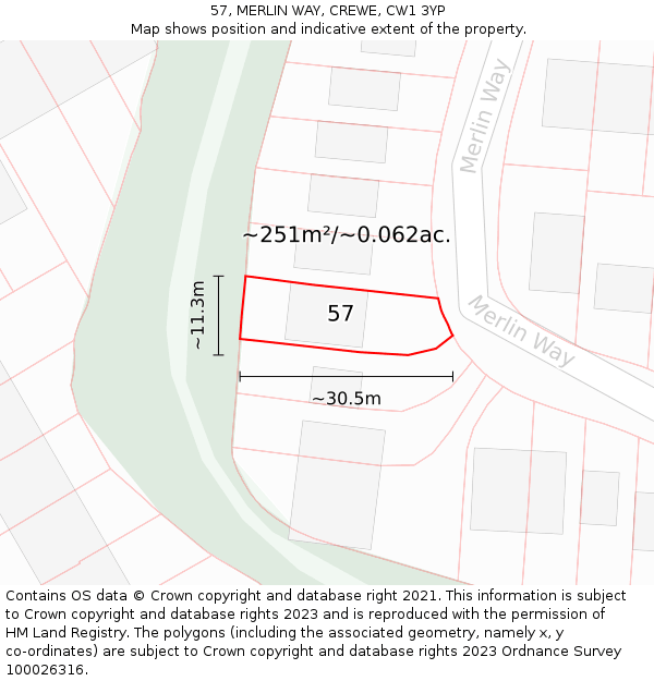 57, MERLIN WAY, CREWE, CW1 3YP: Plot and title map