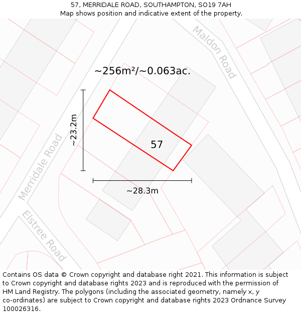 57, MERRIDALE ROAD, SOUTHAMPTON, SO19 7AH: Plot and title map