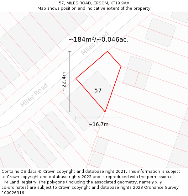 57, MILES ROAD, EPSOM, KT19 9AA: Plot and title map