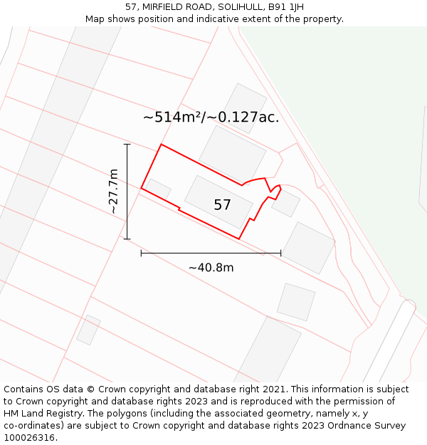 57, MIRFIELD ROAD, SOLIHULL, B91 1JH: Plot and title map