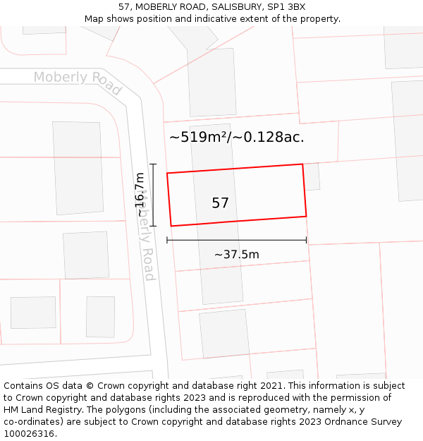 57, MOBERLY ROAD, SALISBURY, SP1 3BX: Plot and title map