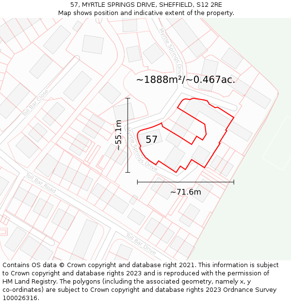 57, MYRTLE SPRINGS DRIVE, SHEFFIELD, S12 2RE: Plot and title map