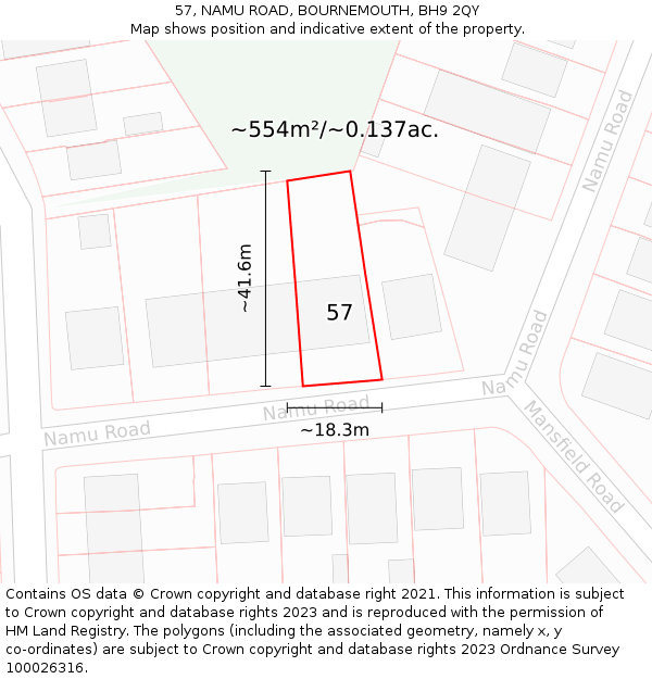 57, NAMU ROAD, BOURNEMOUTH, BH9 2QY: Plot and title map