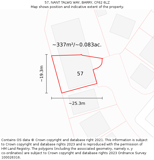 57, NANT TALWG WAY, BARRY, CF62 6LZ: Plot and title map