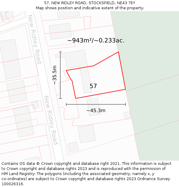 57, NEW RIDLEY ROAD, STOCKSFIELD, NE43 7EY: Plot and title map