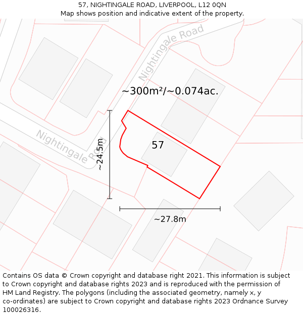 57, NIGHTINGALE ROAD, LIVERPOOL, L12 0QN: Plot and title map