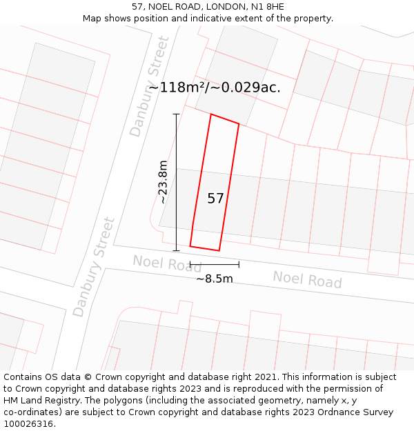 57, NOEL ROAD, LONDON, N1 8HE: Plot and title map
