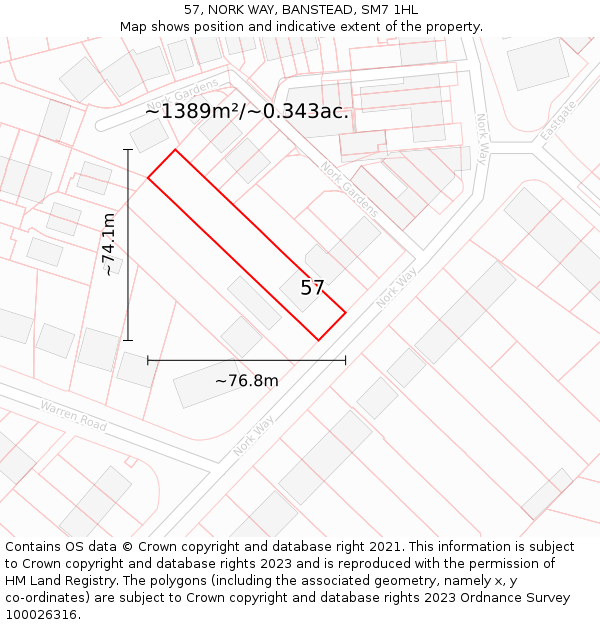 57, NORK WAY, BANSTEAD, SM7 1HL: Plot and title map