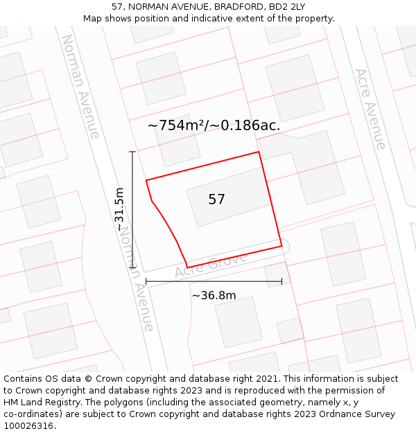 57, NORMAN AVENUE, BRADFORD, BD2 2LY: Plot and title map