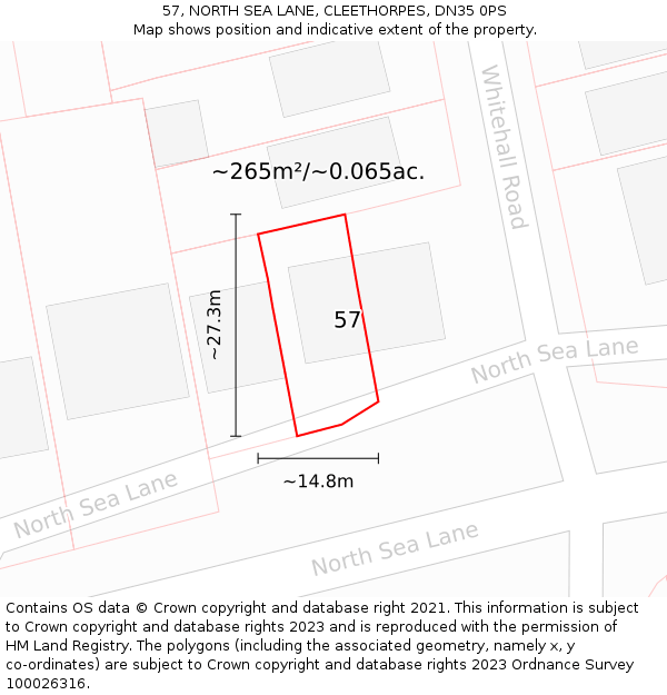 57, NORTH SEA LANE, CLEETHORPES, DN35 0PS: Plot and title map