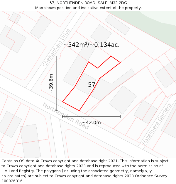 57, NORTHENDEN ROAD, SALE, M33 2DG: Plot and title map