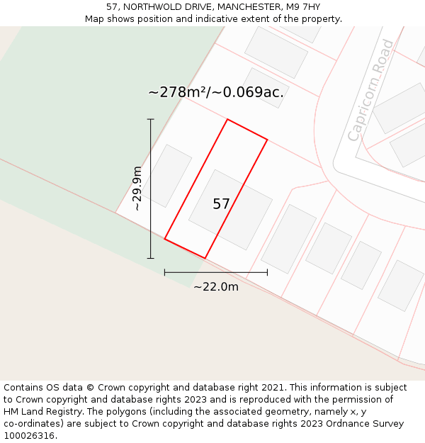 57, NORTHWOLD DRIVE, MANCHESTER, M9 7HY: Plot and title map