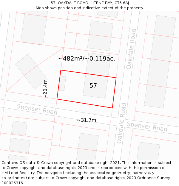 57, OAKDALE ROAD, HERNE BAY, CT6 6AJ: Plot and title map