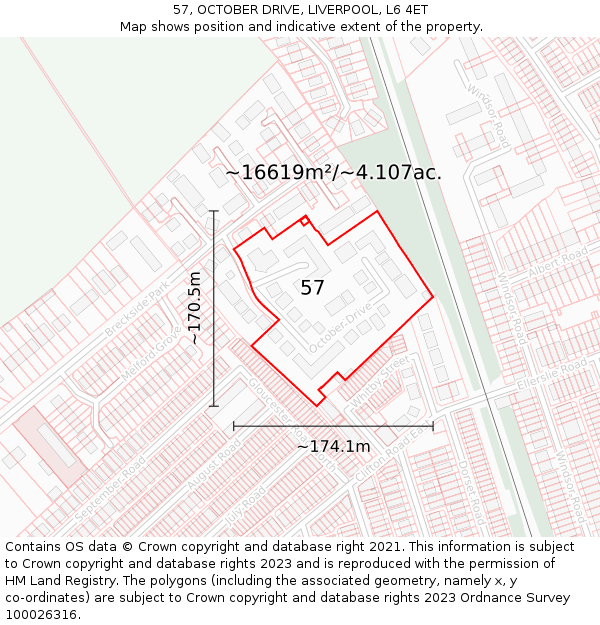 57, OCTOBER DRIVE, LIVERPOOL, L6 4ET: Plot and title map