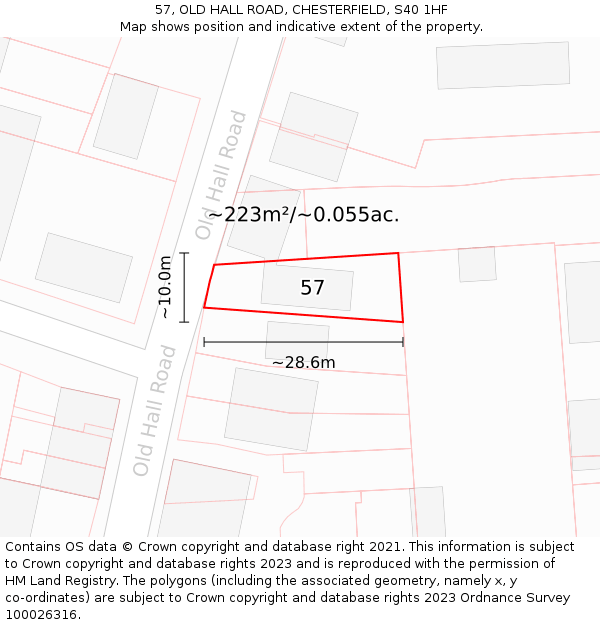 57, OLD HALL ROAD, CHESTERFIELD, S40 1HF: Plot and title map
