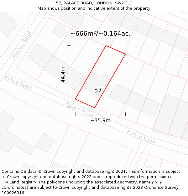 57, PALACE ROAD, LONDON, SW2 3LB: Plot and title map