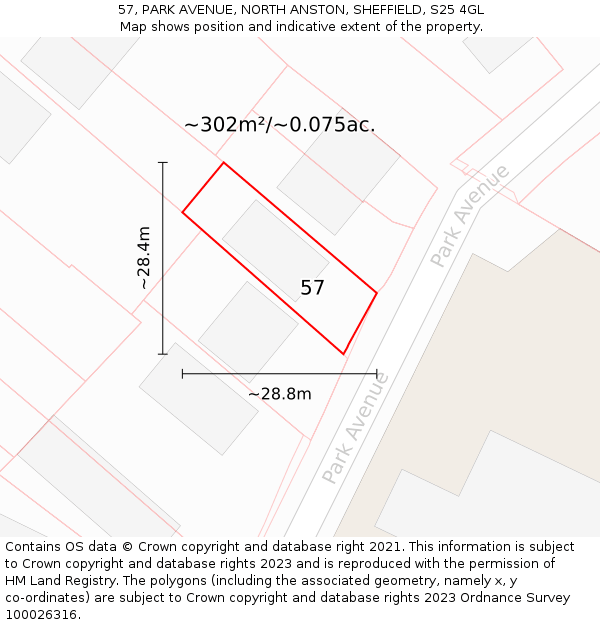 57, PARK AVENUE, NORTH ANSTON, SHEFFIELD, S25 4GL: Plot and title map