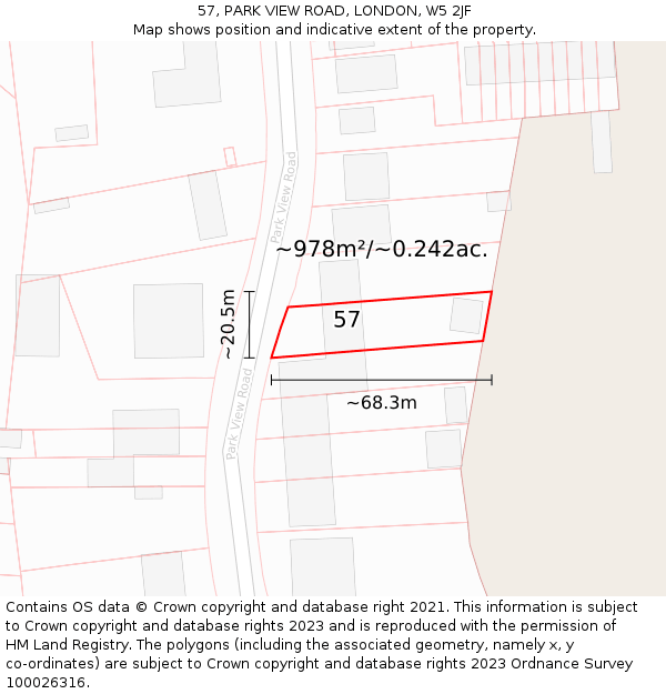 57, PARK VIEW ROAD, LONDON, W5 2JF: Plot and title map