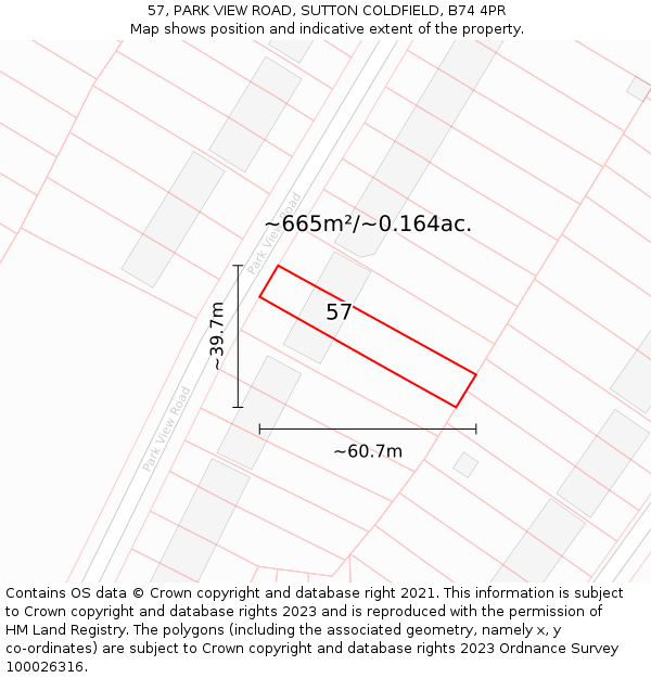 57, PARK VIEW ROAD, SUTTON COLDFIELD, B74 4PR: Plot and title map