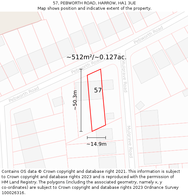 57, PEBWORTH ROAD, HARROW, HA1 3UE: Plot and title map