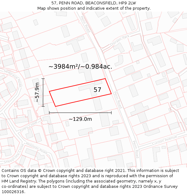 57, PENN ROAD, BEACONSFIELD, HP9 2LW: Plot and title map