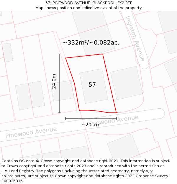 57, PINEWOOD AVENUE, BLACKPOOL, FY2 0EF: Plot and title map