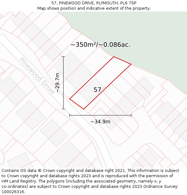 57, PINEWOOD DRIVE, PLYMOUTH, PL6 7SP: Plot and title map