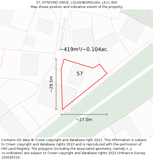 57, PITSFORD DRIVE, LOUGHBOROUGH, LE11 4NY: Plot and title map