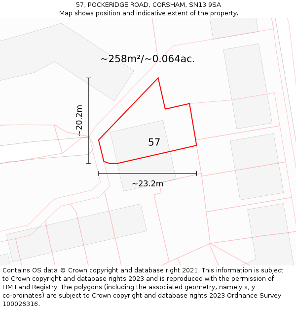 57, POCKERIDGE ROAD, CORSHAM, SN13 9SA: Plot and title map