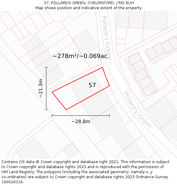 57, POLLARDS GREEN, CHELMSFORD, CM2 6UH: Plot and title map