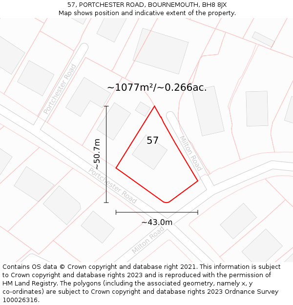 57, PORTCHESTER ROAD, BOURNEMOUTH, BH8 8JX: Plot and title map