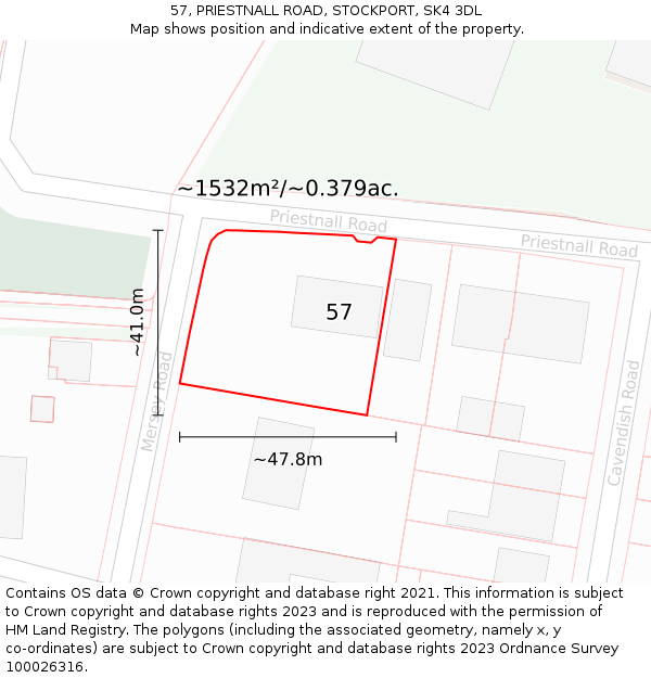 57, PRIESTNALL ROAD, STOCKPORT, SK4 3DL: Plot and title map