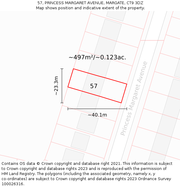 57, PRINCESS MARGARET AVENUE, MARGATE, CT9 3DZ: Plot and title map