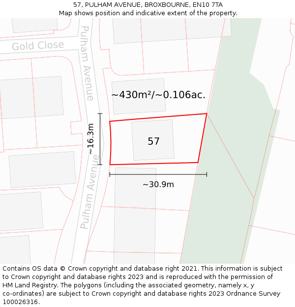 57, PULHAM AVENUE, BROXBOURNE, EN10 7TA: Plot and title map