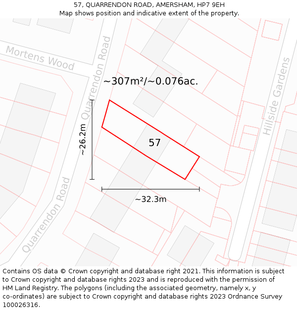 57, QUARRENDON ROAD, AMERSHAM, HP7 9EH: Plot and title map