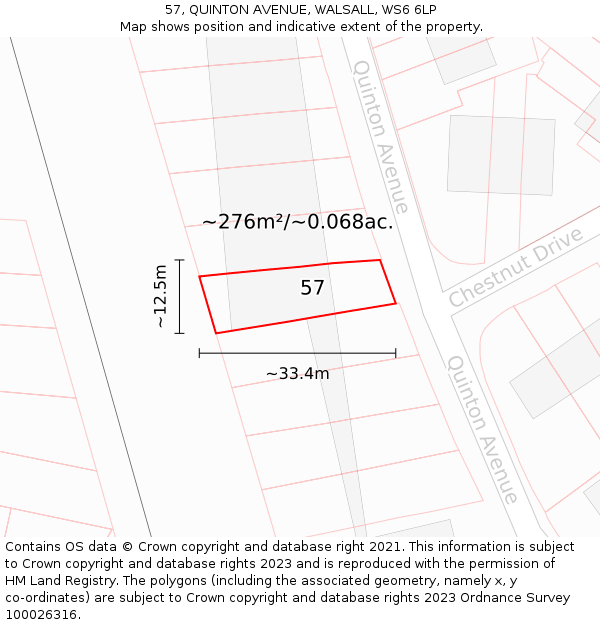 57, QUINTON AVENUE, WALSALL, WS6 6LP: Plot and title map