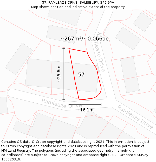 57, RAMLEAZE DRIVE, SALISBURY, SP2 9PA: Plot and title map