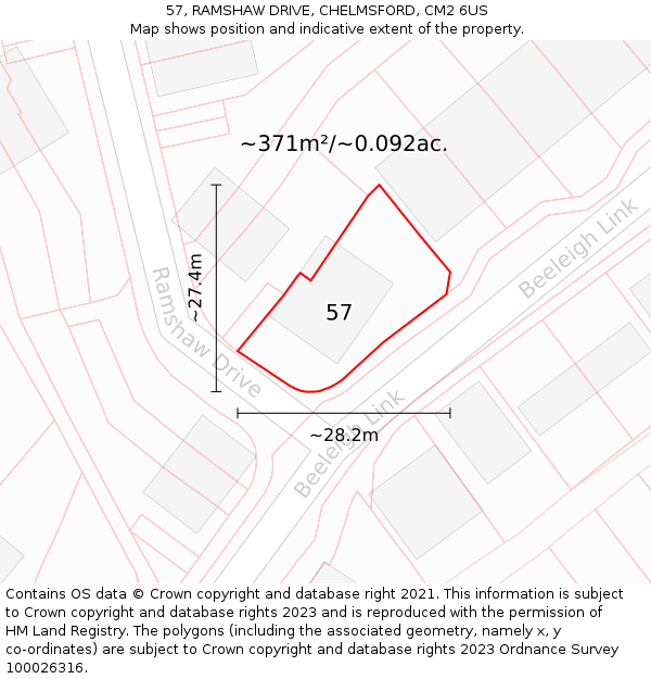 57, RAMSHAW DRIVE, CHELMSFORD, CM2 6US: Plot and title map