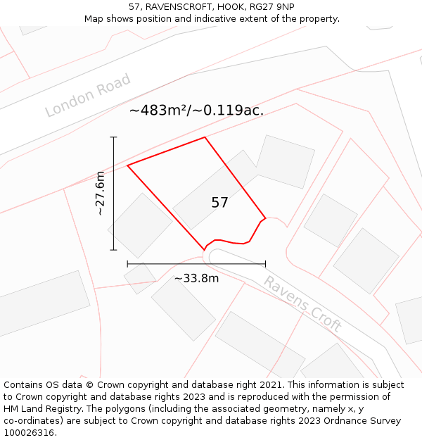 57, RAVENSCROFT, HOOK, RG27 9NP: Plot and title map