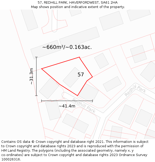 57, REDHILL PARK, HAVERFORDWEST, SA61 2HA: Plot and title map