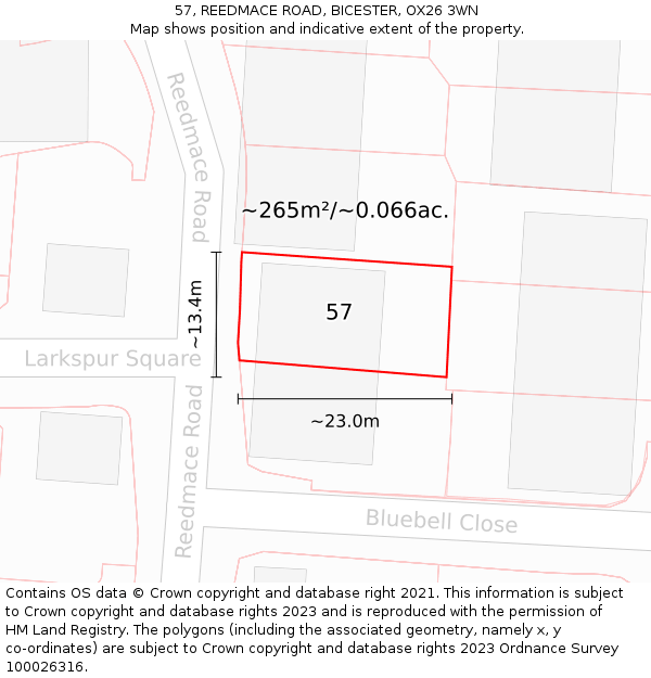 57, REEDMACE ROAD, BICESTER, OX26 3WN: Plot and title map