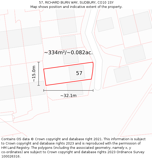 57, RICHARD BURN WAY, SUDBURY, CO10 1SY: Plot and title map