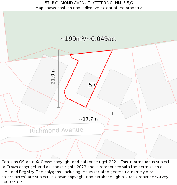 57, RICHMOND AVENUE, KETTERING, NN15 5JG: Plot and title map