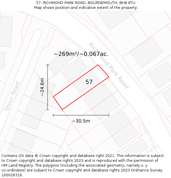 57, RICHMOND PARK ROAD, BOURNEMOUTH, BH8 8TU: Plot and title map